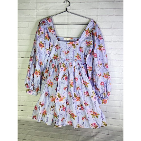 Love Shack Fancy Eaton Floral Puff Sleeve Mini Dress Lavender Moon Womens Size 2 - Picture 4 of 14